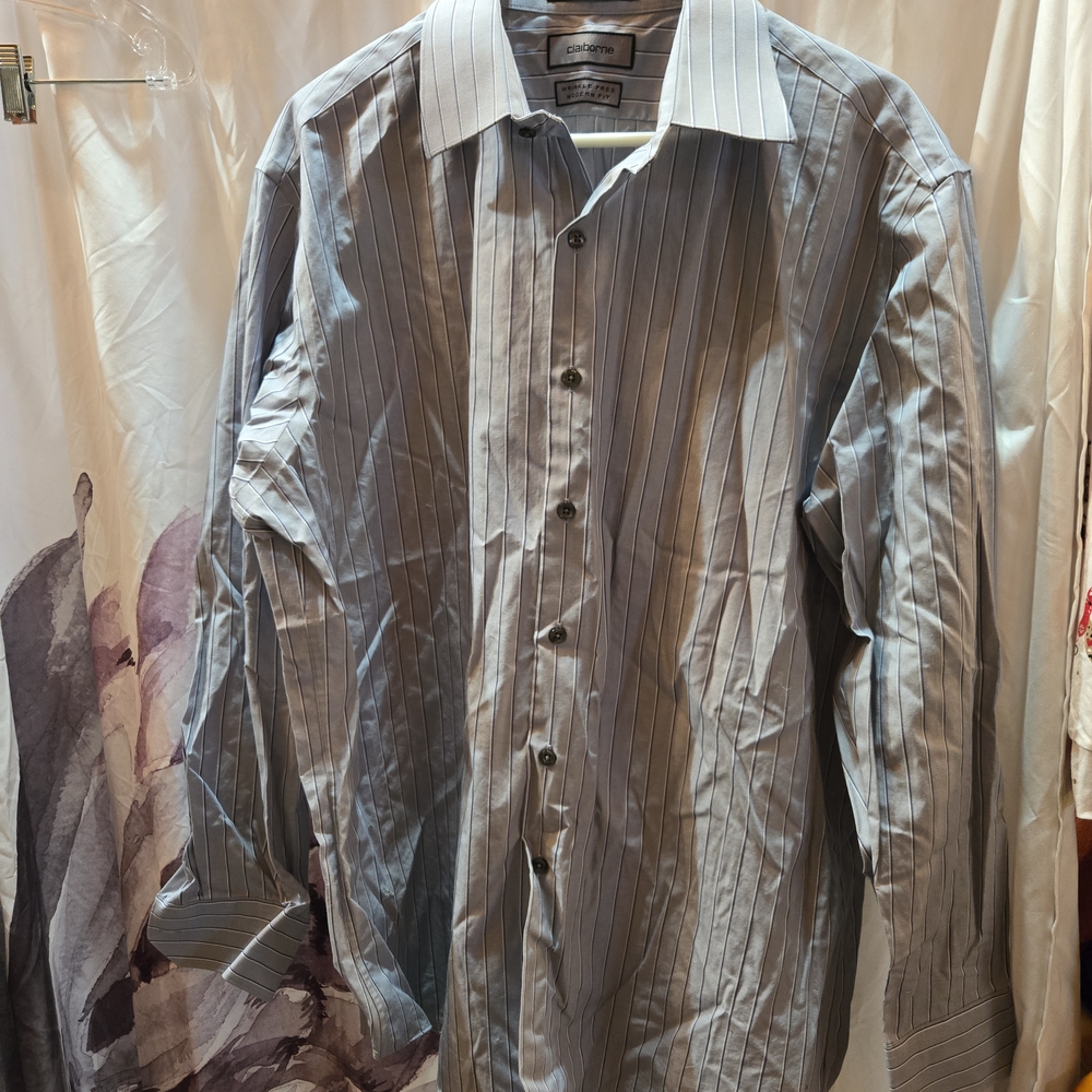 Claiborne Blue and White Striped Shirt